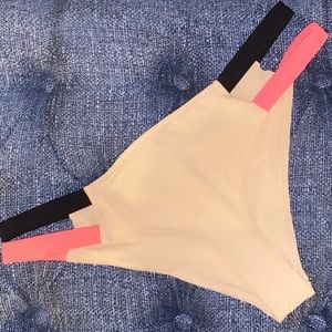 New Nude Bathing Suit bottom w/ Black/Pink Straps